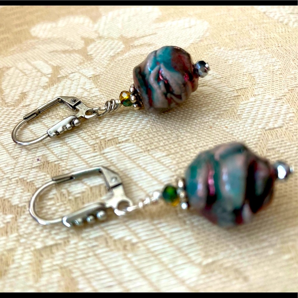 RAKU Free-form Ceramic Bead Earrings....
